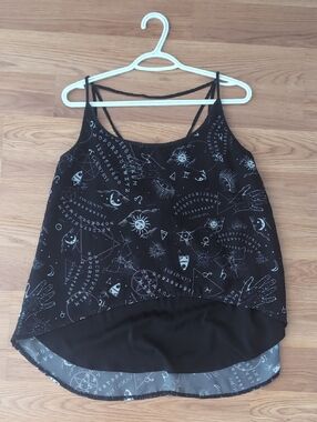 Women's Black Celestial Print Spaghetti Strap Camisole